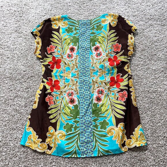 Tommy Bahama Womens Tropical Floral Print Tunic Top S/P Multicolor Short Sleeve - Picture 7 of 9